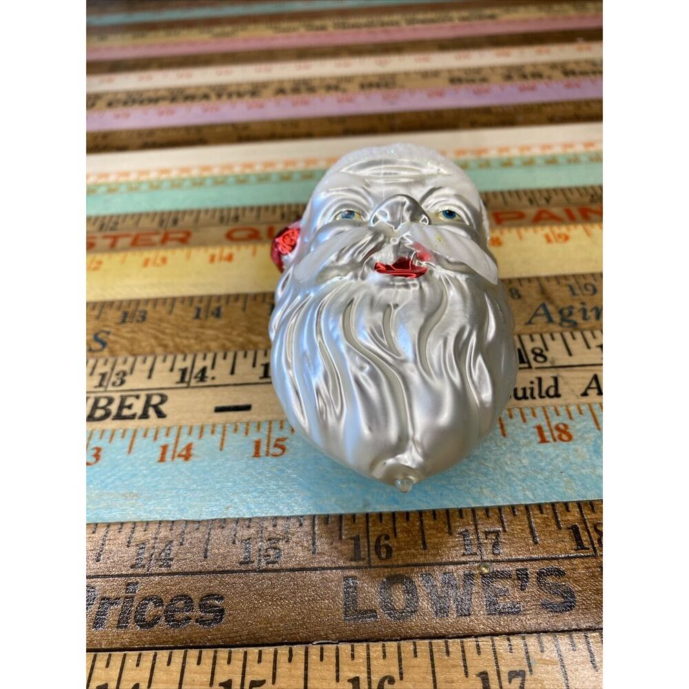 Vintage Blown‎ Glass ST NICK SANTA HEAD Jumbo Christmas Ornament West Germany - Picture 4 of 15